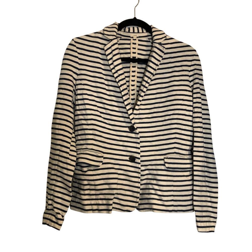 J. Crew Striped Knit Blazer size M Nautical Preppy Nantucket Natural fiber